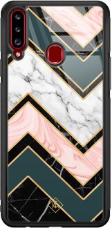 Casimoda Samsung Galaxy A20s glazen hardcase - Marmer triangles Multi