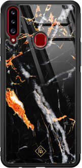 Casimoda Samsung Galaxy A20s glazen hardcase - Marmer zwart oranje