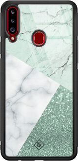 Casimoda Samsung Galaxy A20s glazen hardcase - Minty marmer collage