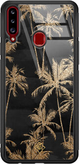 Casimoda Samsung Galaxy A20s glazen hardcase - Palmbomen Zwart