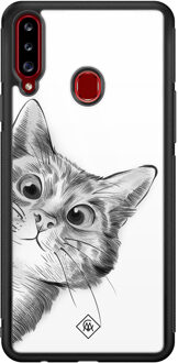Casimoda Samsung Galaxy A20s glazen hardcase - Peekaboo Wit