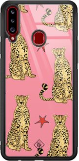 Casimoda Samsung Galaxy A20s glazen hardcase - The pink leopard Roze