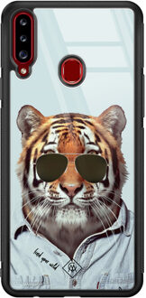 Casimoda Samsung Galaxy A20s glazen hardcase - Tijger wild Blauw
