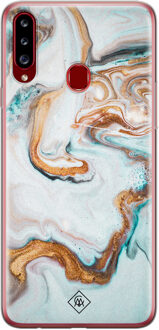 Casimoda Samsung Galaxy A20s siliconen hoesje - Marmer blauw goud Blauw, Goudkleurig