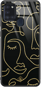 Casimoda Samsung Galaxy A21s glazen hardcase - Abstract faces Zwart