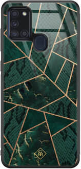 Casimoda Samsung Galaxy A21s glazen hardcase - Abstract groen