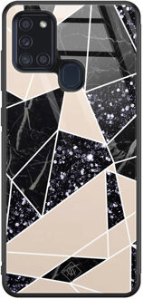 Casimoda Samsung Galaxy A21s glazen hardcase - Abstract painted Bruin/beige