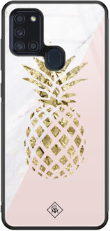 Casimoda Samsung Galaxy A21s glazen hardcase - Ananas Roze