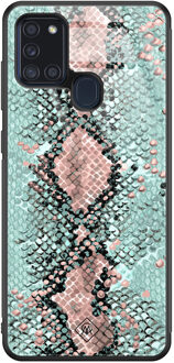 Casimoda Samsung Galaxy A21s glazen hardcase - Baby snake Mint