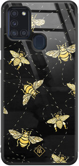Casimoda Samsung Galaxy A21s glazen hardcase - Bee yourself Zwart