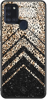 Casimoda Samsung Galaxy A21s glazen hardcase - Chevron luipaard Bruin/beige