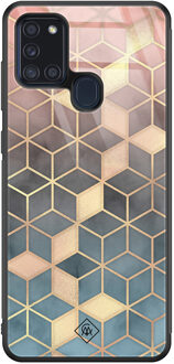 Casimoda Samsung Galaxy A21s glazen hardcase - Cubes art Multi