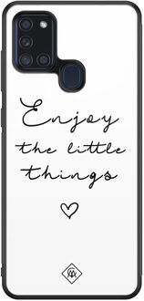 Casimoda Samsung Galaxy A21s glazen hardcase - Enjoy life Wit