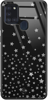Casimoda Samsung Galaxy A21s glazen hardcase - Falling stars Zwart