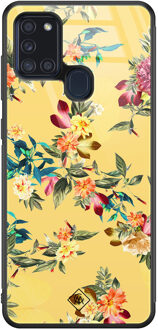Casimoda Samsung Galaxy A21s glazen hardcase - Florals for days Geel