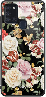 Casimoda Samsung Galaxy A21s glazen hardcase - Flowerpower Multi