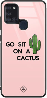 Casimoda Samsung Galaxy A21s glazen hardcase - Go sit on a cactus Roze