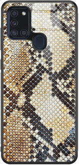 Casimoda Samsung Galaxy A21s glazen hardcase - Golden snake Goudkleurig