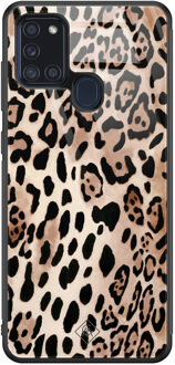 Casimoda Samsung Galaxy A21s glazen hardcase - Golden wildcat Goudkleurig