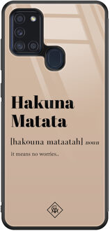 Casimoda Samsung Galaxy A21s glazen hardcase - Hakuna Matata Bruin/beige