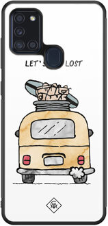 Casimoda Samsung Galaxy A21s glazen hardcase - Let's get lost Wit