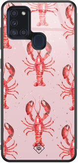 Casimoda Samsung Galaxy A21s glazen hardcase - Lobster all the way Roze