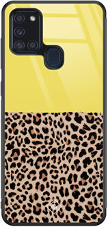 Casimoda Samsung Galaxy A21s glazen hardcase - Luipaard geel