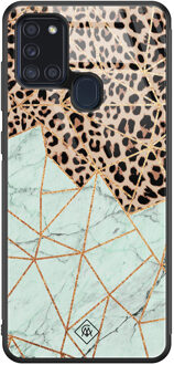 Casimoda Samsung Galaxy A21s glazen hardcase - Luipaard marmer mint Multi