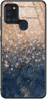 Casimoda Samsung Galaxy A21s glazen hardcase - Marmer blauw rosegoud