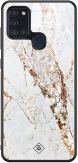 Casimoda Samsung Galaxy A21s glazen hardcase - Marmer goud Goudkleurig