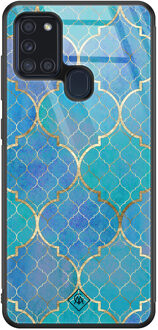 Casimoda Samsung Galaxy A21s glazen hardcase - Marmer navy blauw