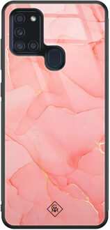 Casimoda Samsung Galaxy A21s glazen hardcase - Marmer roze