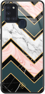 Casimoda Samsung Galaxy A21s glazen hardcase - Marmer triangles Multi