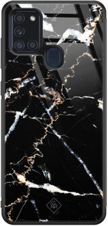 Casimoda Samsung Galaxy A21s glazen hardcase - Marmer zwart