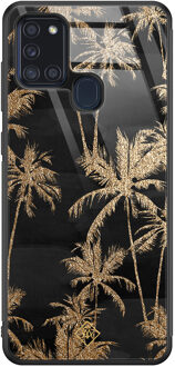 Casimoda Samsung Galaxy A21s glazen hardcase - Palmbomen Zwart