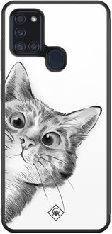 Casimoda Samsung Galaxy A21s glazen hardcase - Peekaboo Wit