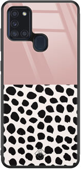 Casimoda Samsung Galaxy A21s glazen hardcase - Pink dots Roze