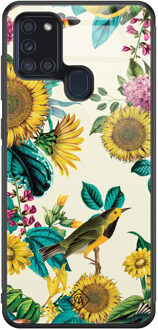 Casimoda Samsung Galaxy A21s glazen hardcase - Sunflowers Multi