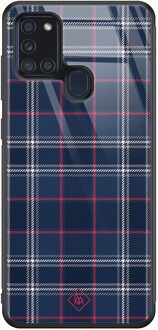 Casimoda Samsung Galaxy A21s glazen hardcase - Tartan blauw