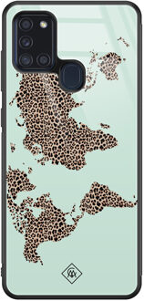 Casimoda Samsung Galaxy A21s glazen hardcase - Wild world Blauw