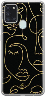 Casimoda Samsung Galaxy A21s siliconen hoesje - Abstract faces Zwart, Wit