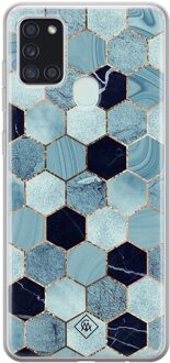 Casimoda Samsung Galaxy A21s siliconen hoesje - Blue cubes Groen