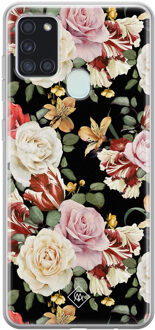 Casimoda Samsung Galaxy A21s siliconen hoesje - Flowerpower Zwart