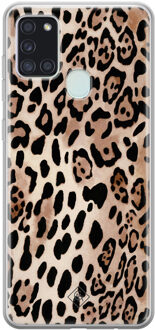 Casimoda Samsung Galaxy A21s siliconen hoesje - Golden wildcat Blauw