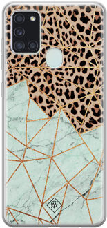 Casimoda Samsung Galaxy A21s siliconen hoesje - Luipaard marmer mint Roze