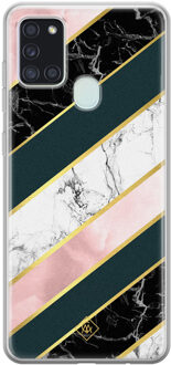 Casimoda Samsung Galaxy A21s siliconen hoesje - Marble stripes Geel