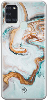 Casimoda Samsung Galaxy A21s siliconen hoesje - Marmer blauw goud Mint