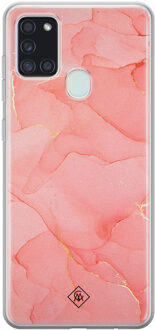 Casimoda Samsung Galaxy A21s siliconen hoesje - Marmer roze Zwart