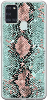 Casimoda Samsung Galaxy A21s siliconen hoesje - Snake pastel Zwart, Wit