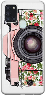 Casimoda Samsung Galaxy A21s siliconen telefoonhoesje - Hippie camera Grijs/zilverkleurig
